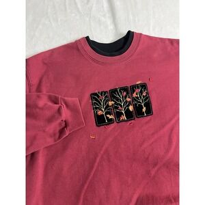 Morning Sun Top Stitch Red Pullover Sweatshirt Floral Embroidered VTG Size L